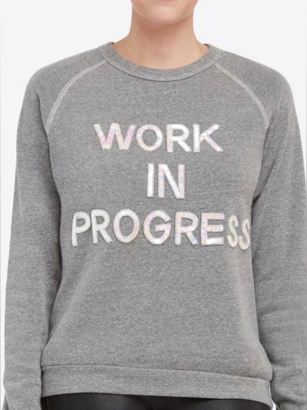 Bow & Drape + Spanx Cotton Blend Work In Progress Gray Crew Sweatshirt, Medium